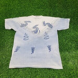 Vintage Abstract Art Shirt Womens XL 22x27 Blue White